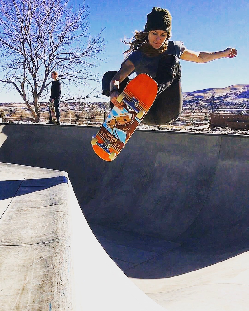 Jenni Helms, semi-professional skateboarder, sponsored by Original Betty Skateboard Co.
